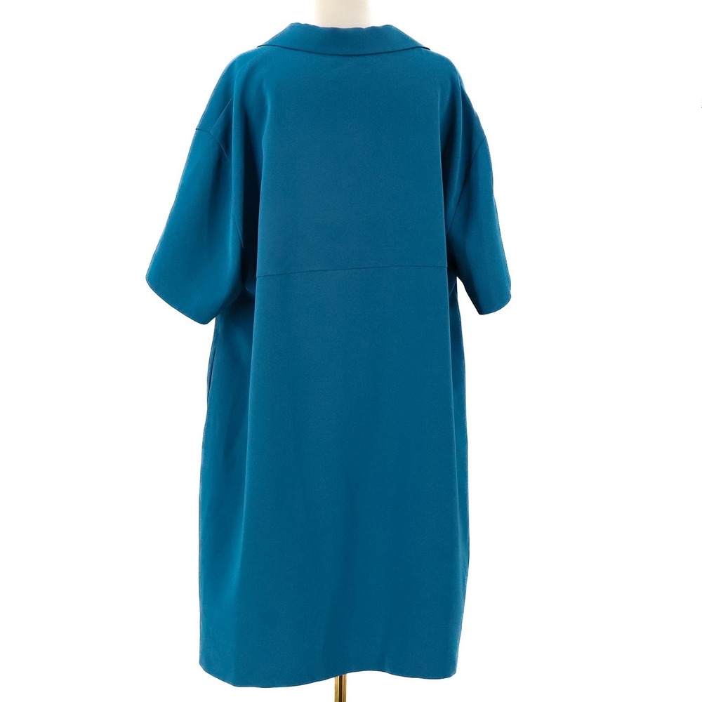 Lafayette 148 Blue Shift Dress Womens 2X Collard 3/4 Sleeve Minimalist Lagenlook - Picture 2 of 9